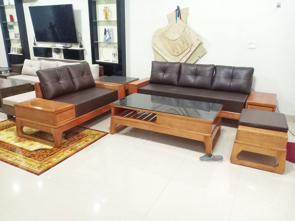 Sofa Gỗ Phòng Khách văng chân quỳ gỗ sồi tự nhiên